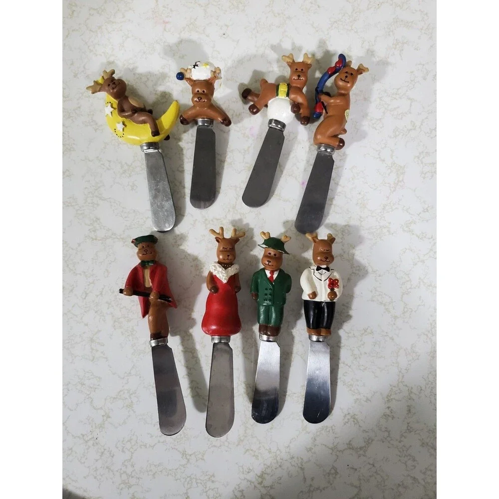 Vintage Set of Four 8 Ritzy Reindeer Cheese/Butter Spreaders Charcuterie